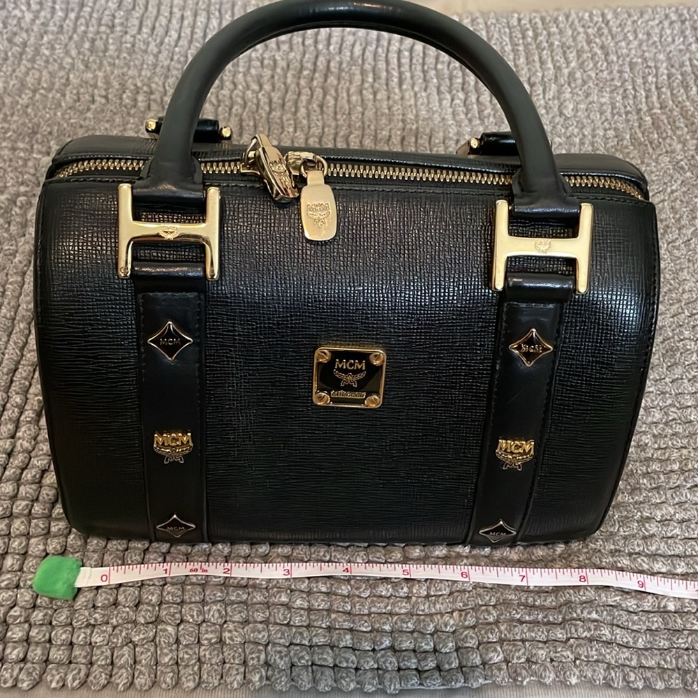 MCM Black Leather Handbag with Gold Accents
